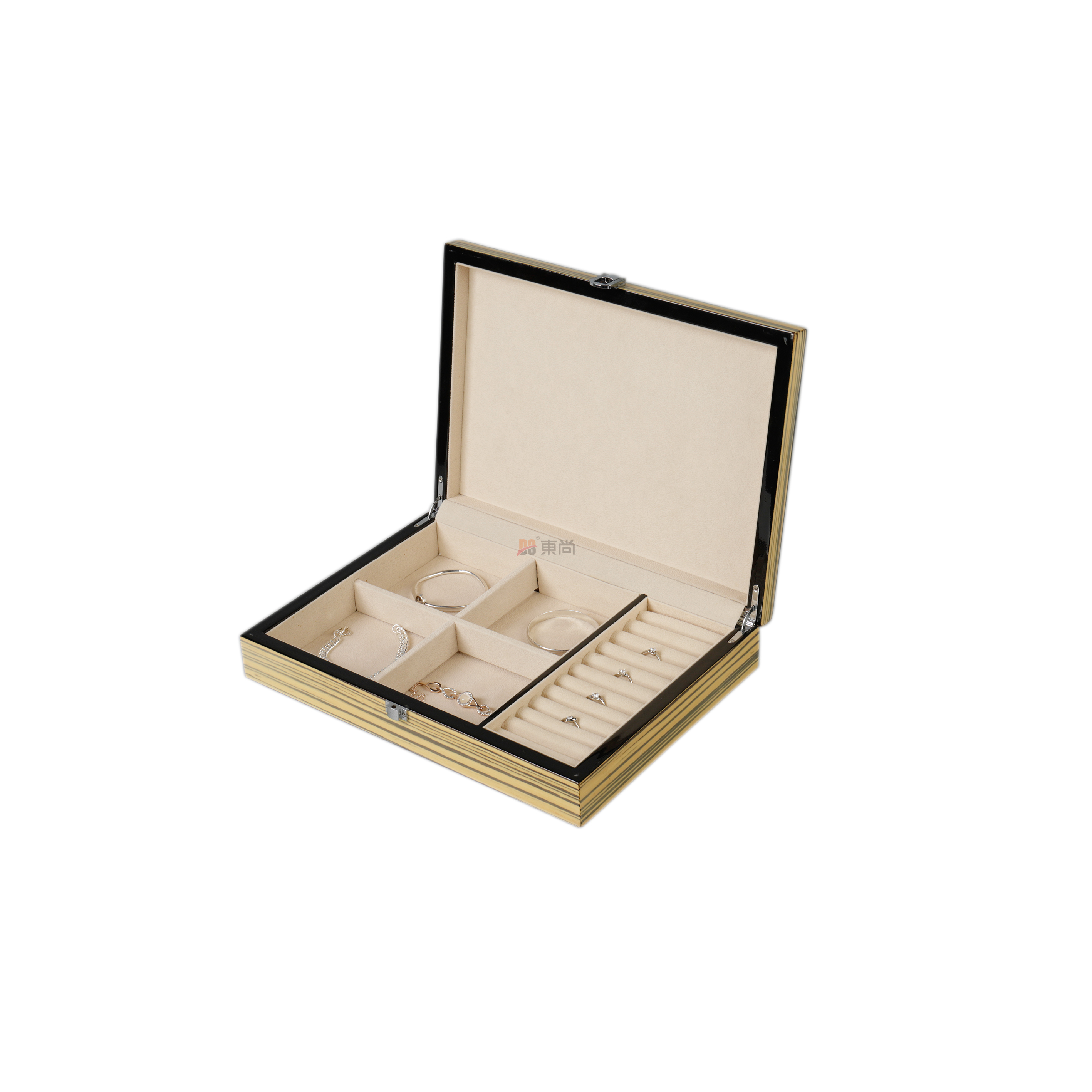 DSJ-1003優質本色木質黑色盒口邊帶扣首飾收藏盒